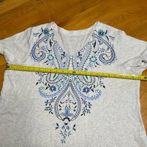 J Jill Pima Slub Knit V neck Tee XL Shirt Southwestern Boho Artsy lightweight - Picture 13 of 13